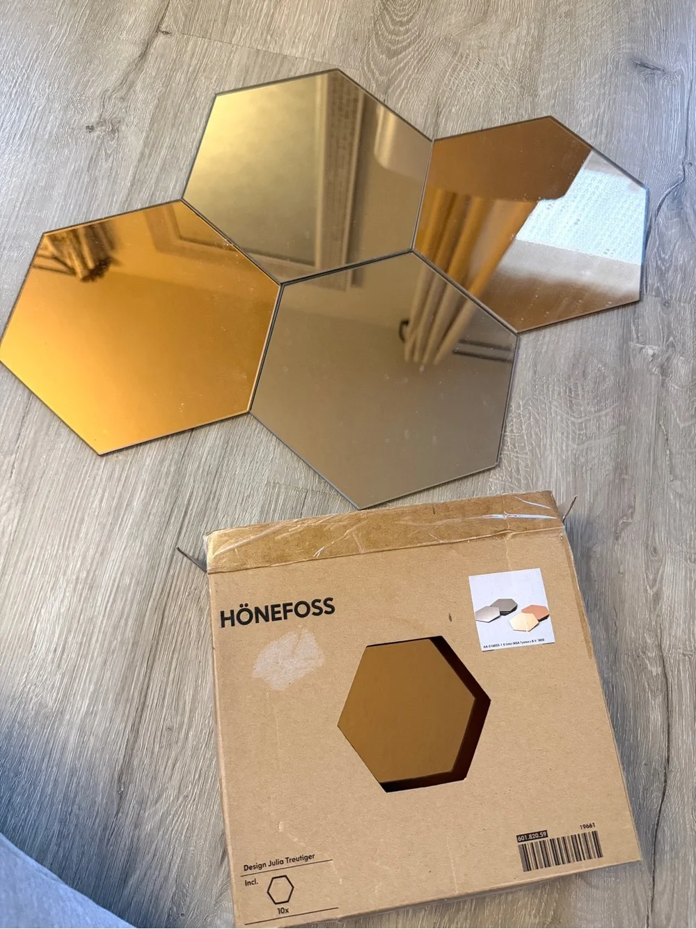 Ikea Honefoss Hexagon Mirror modern set brass and chrome midcentury NEW
